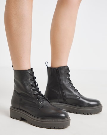 Serena Leather Chunky Lace Up Boots - Wide Fit (E)