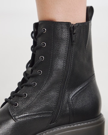 Serena Leather Chunky Lace Up Boots - Wide Fit (E)