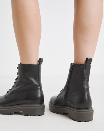 Serena Leather Chunky Lace Up Boots - Wide Fit (E)