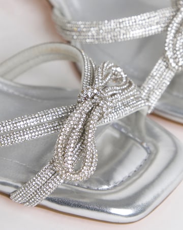 Cassia Diamante Bow Low Block Heel Sandals - Wide Fit (E)