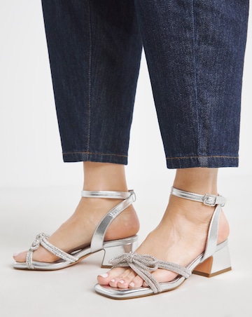 Cassia Diamante Bow Low Block Heel Sandals - Wide Fit (E)