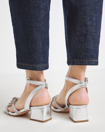 Cassia Diamante Bow Low Block Heel Sandals - Wide Fit (E)