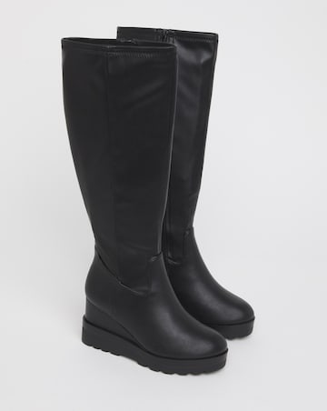 Izzy Stretch Wedge Knee High Boots - Wide Fit (E) & Standard/Curvy Calf