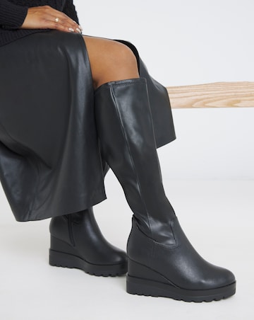 Izzy Stretch Wedge Knee High Boots - Wide Fit (E) & Standard/Curvy Calf