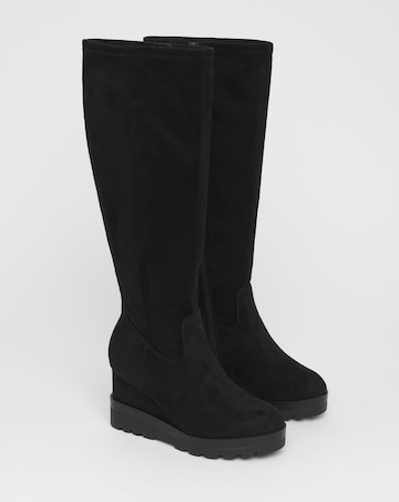 Izzy Stretch Wedge Knee Boots - Extra Wide Fit (EEE) Super Curvy/Curvy Plus Calf