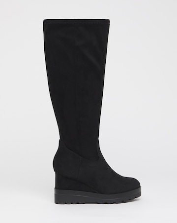 Izzy Stretch Wedge Knee Boots - Extra Wide Fit (EEE) Super Curvy/Curvy Plus Calf