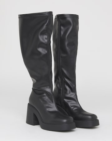 Charm Block Heel Stretch Sock Knee Boots - Extra Wide Fit (EEE) Super Curvy Calf