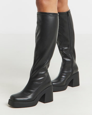Charm Block Heel Stretch Sock Knee Boots - Extra Wide Fit (EEE) Super Curvy Calf