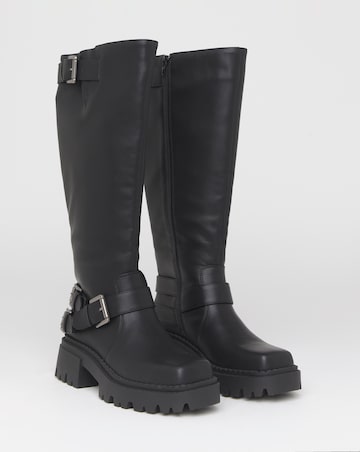 Stacey Chunky Biker Knee High Boots - Wide Fit (E) & Curvy Calf