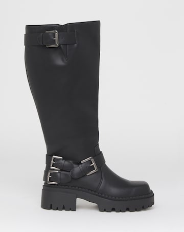 Stacey Chunky Biker Knee High Boots - Wide Fit (E) & Curvy Calf