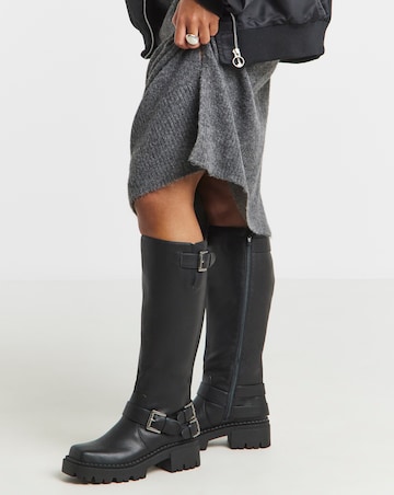 Stacey Chunky Biker Knee High Boots - Wide Fit (E) & Curvy Calf