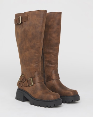 Stacey Chunky Biker Knee High Boots - Extra Wide Fit (EEE) & Super Curvy Calf