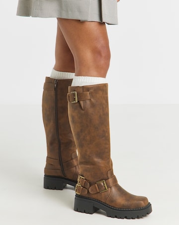 Stacey Chunky Biker Knee High Boots - Extra Wide Fit (EEE) & Super Curvy Calf