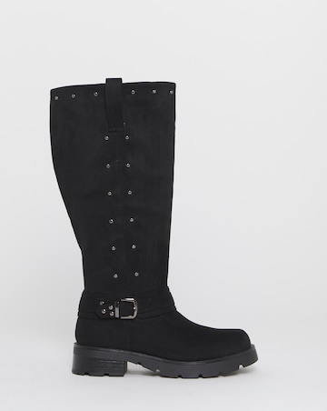 Zoey Studded Knee High Biker Boots - Wide Fit (E) & Curvy Calf