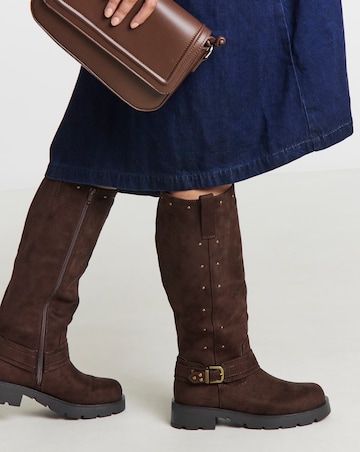 Zoey Studded Knee High Biker Boots - Extra Wide Fit (EEE) & Super Curvy Calf