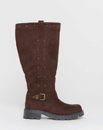 Zoey Studded Knee High Biker Boots - Extra Wide Fit (EEE) & Super Curvy Calf