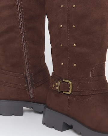 Zoey Studded Knee High Biker Boots - Extra Wide Fit (EEE) & Super Curvy Calf