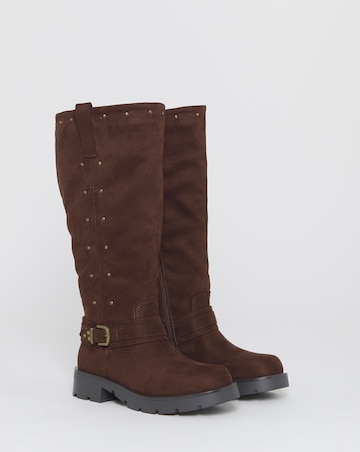 Zoey Studded Knee High Biker Boots - Extra Wide Fit (EEE) & Super Curvy Calf