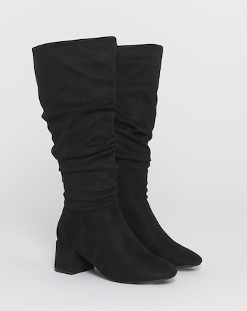 Hattie Ruched Knee High Block Heel Stretch Boots - Wide Fit (E) Super Curvy Calf