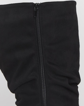 Hattie Ruched Knee High Block Heel Stretch Boots - Wide Fit (E) Super Curvy Calf