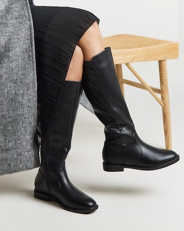 Deedee Stretch Panel Knee High Boots - Wide Fit (E) & Curvy Calf