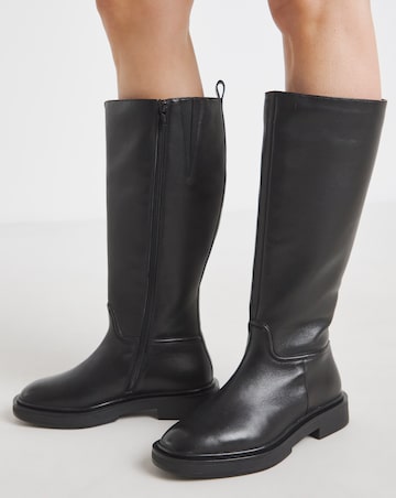 Berry Leather Knee High Riding Boots - Wide Fit (E) & Super Curvy Calf