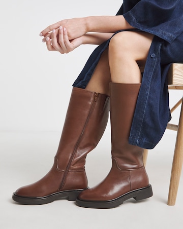 Berry Leather Knee High Riding Boots - Wide Fit (E) & Curvy Calf