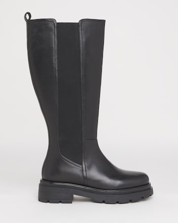 Majesty Knee High Leather Chelsea Boots - Wide Fit (E) & Super Curvy Calf
