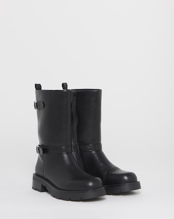 Flutter Chunky Biker Calf Boots - Wide Fit (E)