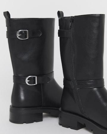 Flutter Chunky Biker Calf Boots - Wide Fit (E)