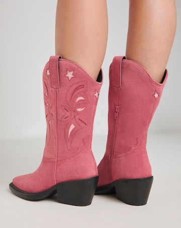 Rowan Suede Cut Out Detail Western Boots Extra Wide EEE Fit Super Curvy Calf