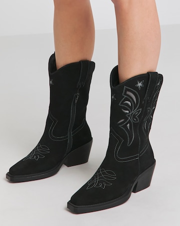 Rowan Suede Cut Out Detail Western Boots Wide E Fit Standard Calf