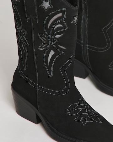 Rowan Suede Cut Out Detail Western Boots Wide E Fit Standard Calf