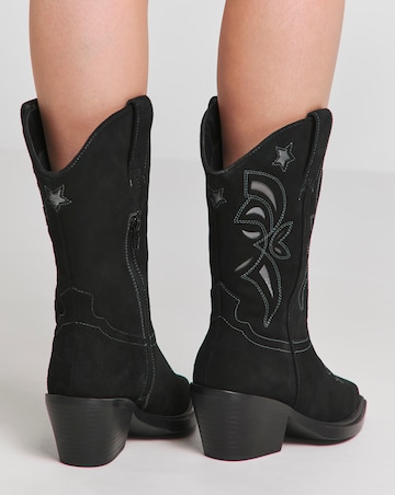 Rowan Suede Cut Out Detail Western Boots Wide E Fit Standard Calf